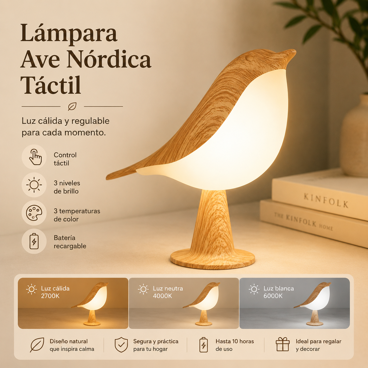Lámpara Ave Nórdica Táctil
