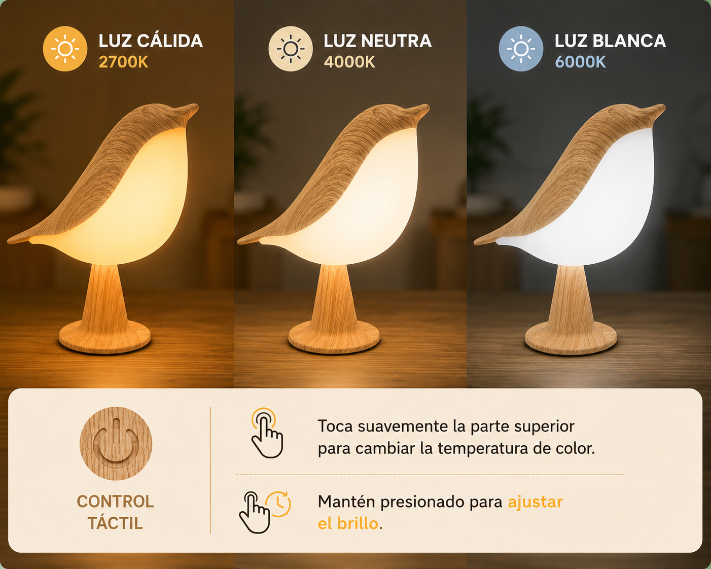 Lámpara Ave Nórdica Táctil